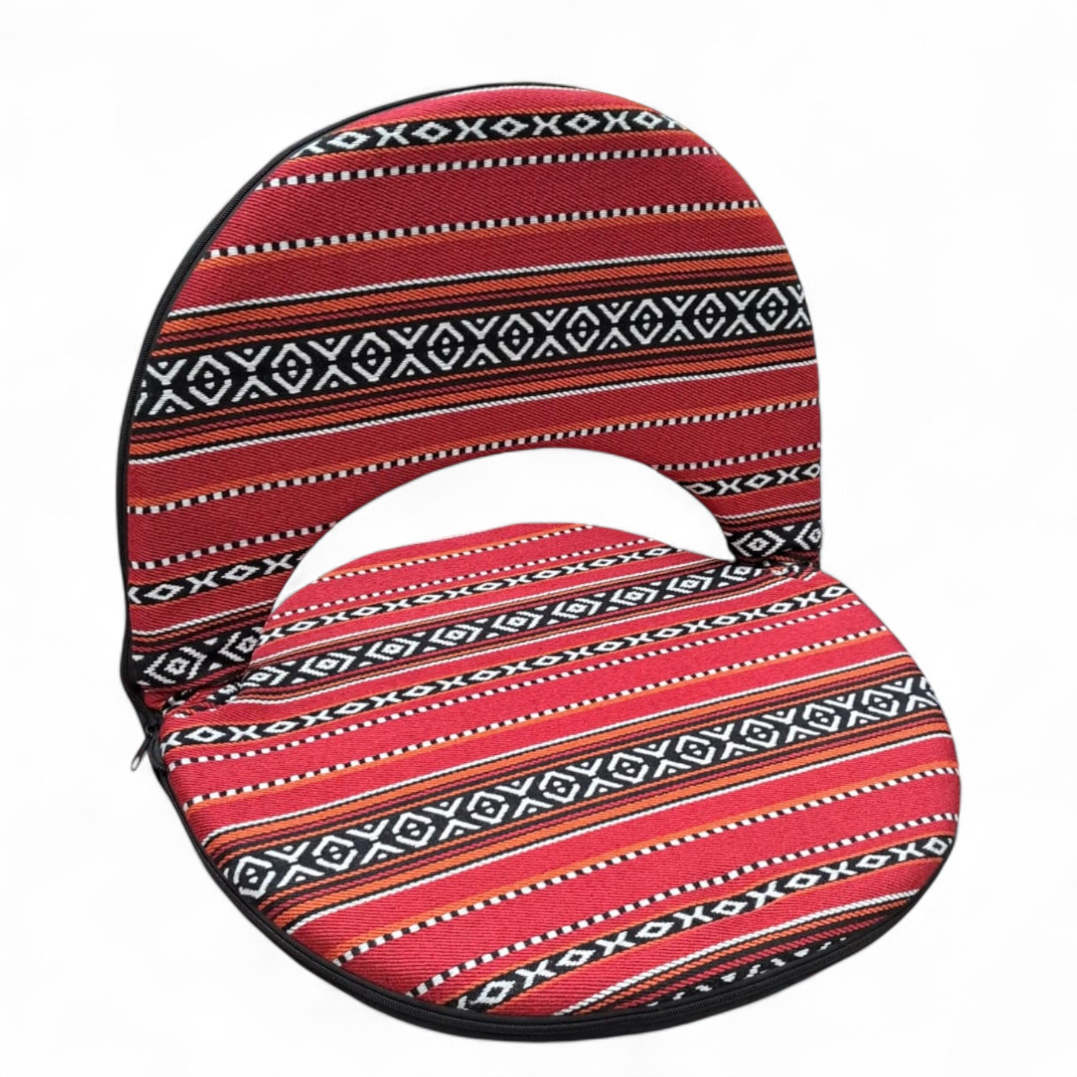 Folding Floor Chair with Backrest – Portable Comfortable Cushion Seat for Gaming, Meditation, Camping & Home Use – Traditional Red Majlis Pattern – W49 x H42 x L52 cm