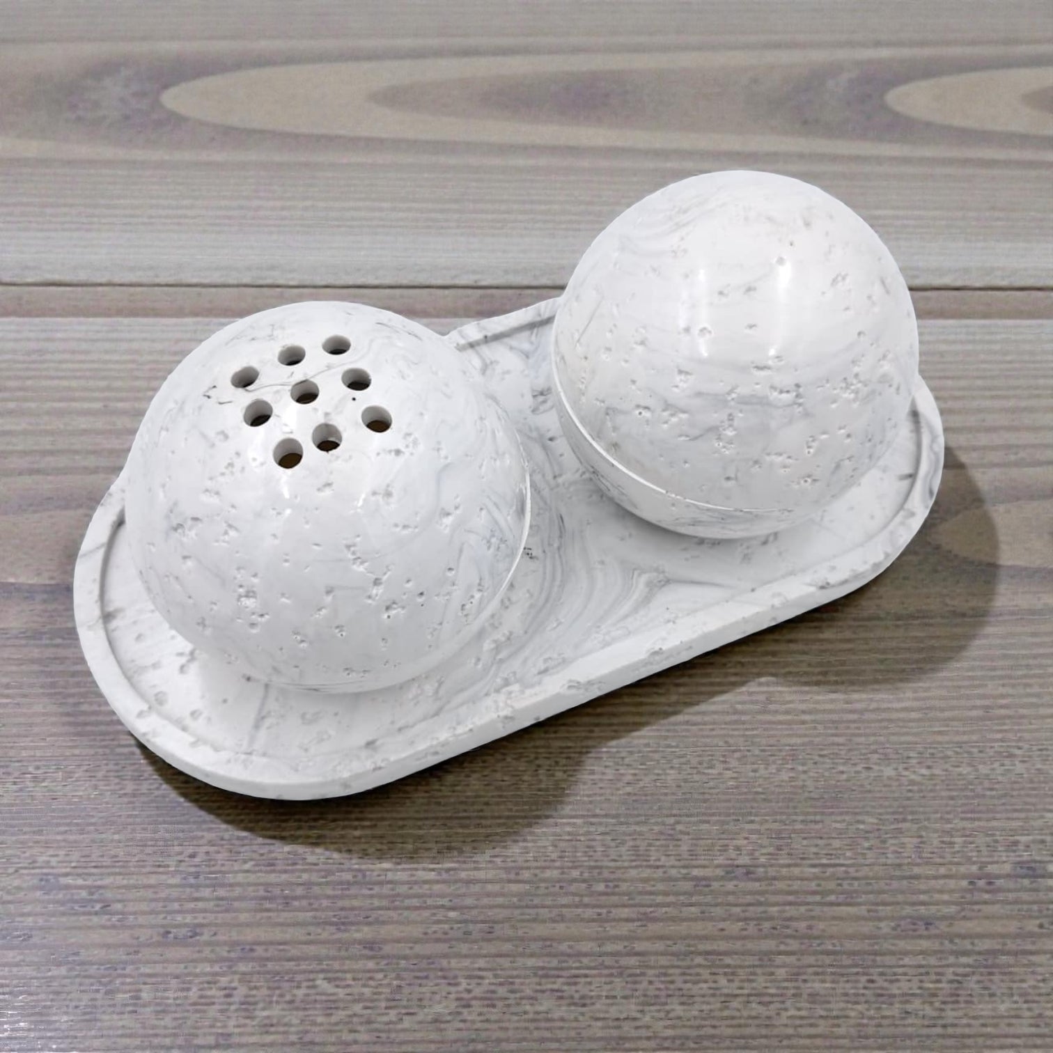 Modern Marble-Style Incense Burner Set with Tray & Storage Box – White Decorative Bakhoor Burner for Home, Majlis & Prayer Space (Burner: 9.5H x 10L × 10W CM) - Damoo