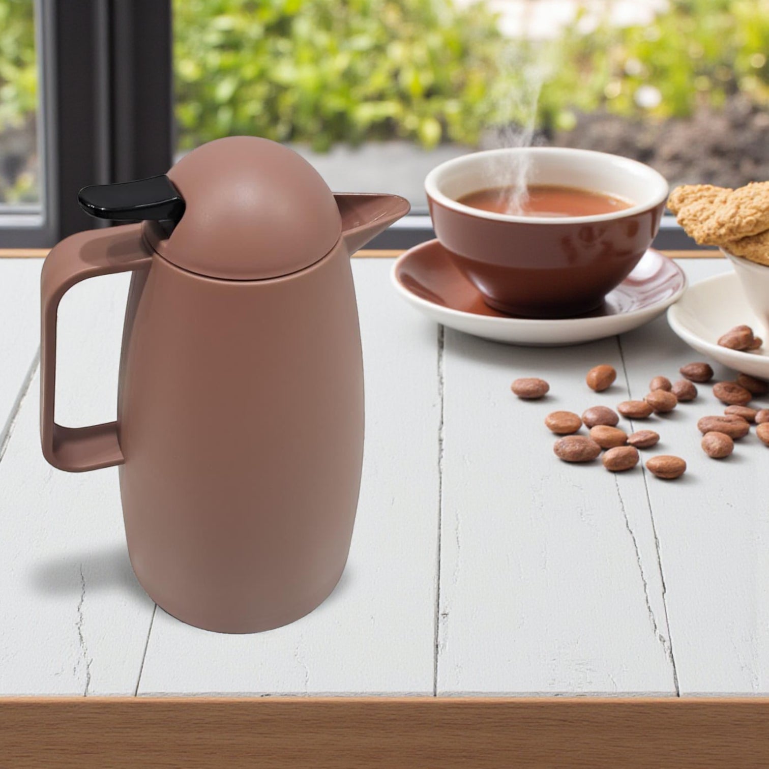 Crystal House Beige  Thermos Flask – Rainbow Milk & Biscuit Design | Double Wall Insulated Tea Flask for Hot & Cold Beverages - Damoo