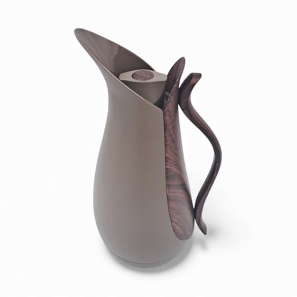 Dallah Charm Vacuum Flask 1.0 Liter Brown – Premium Hot & Cold Insulated Coffee & Tea Thermos with Wooden Handle Design