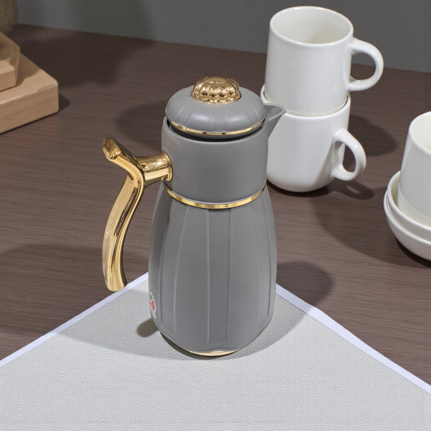 GERMAX Arabic Vacuum Flask 1.0L – Grey flask Golden Lid | Premium PP Plastic Thermo Coffee & Tea Pot | Keeps Drinks Hot for 12 Hours & Cold for 24 Hours - Damoo