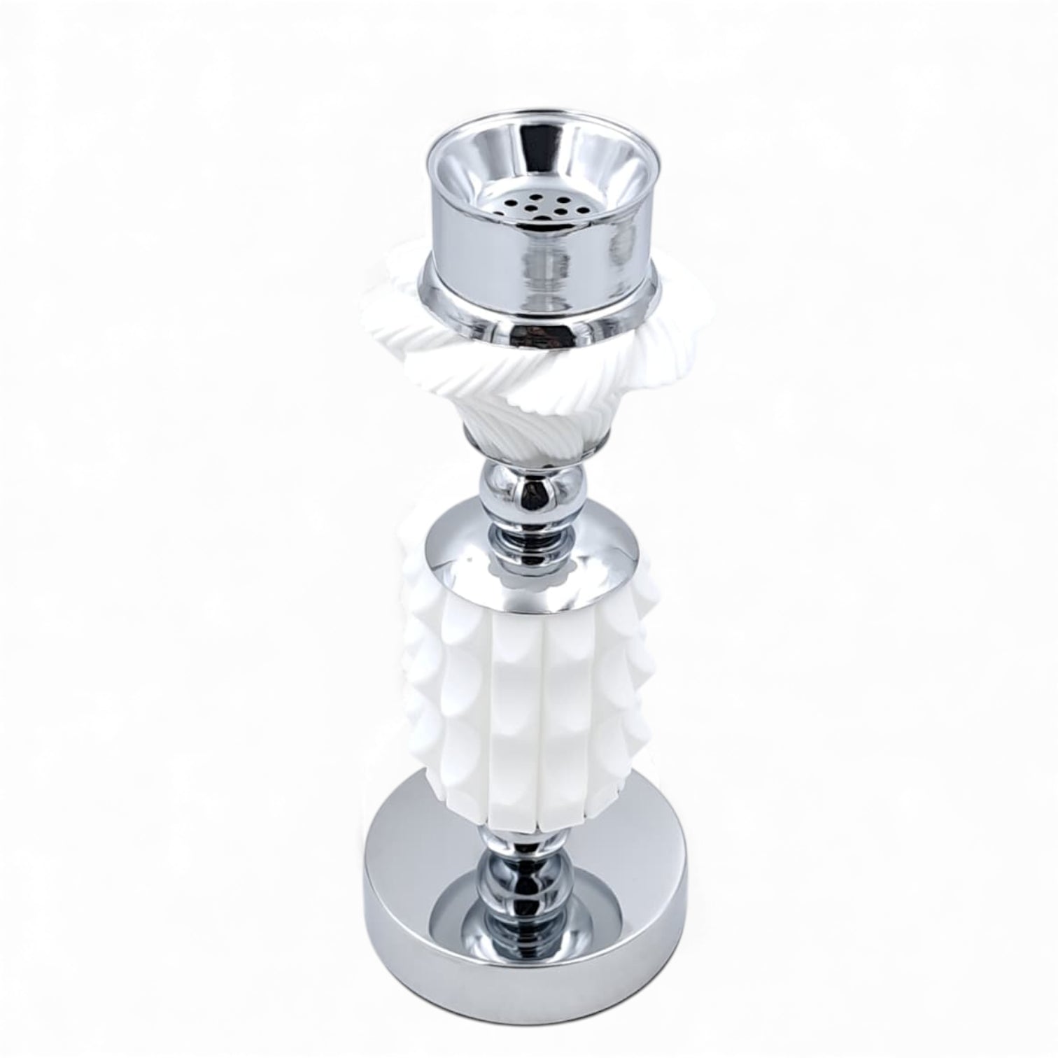 Modern Silver & White Bakhoor Burner – Ornate Decorative Arabic Incense Holder for Home, Office & Majlis – Metal & Textured Design (H26 × L10 × W10 CM) - Damoo
