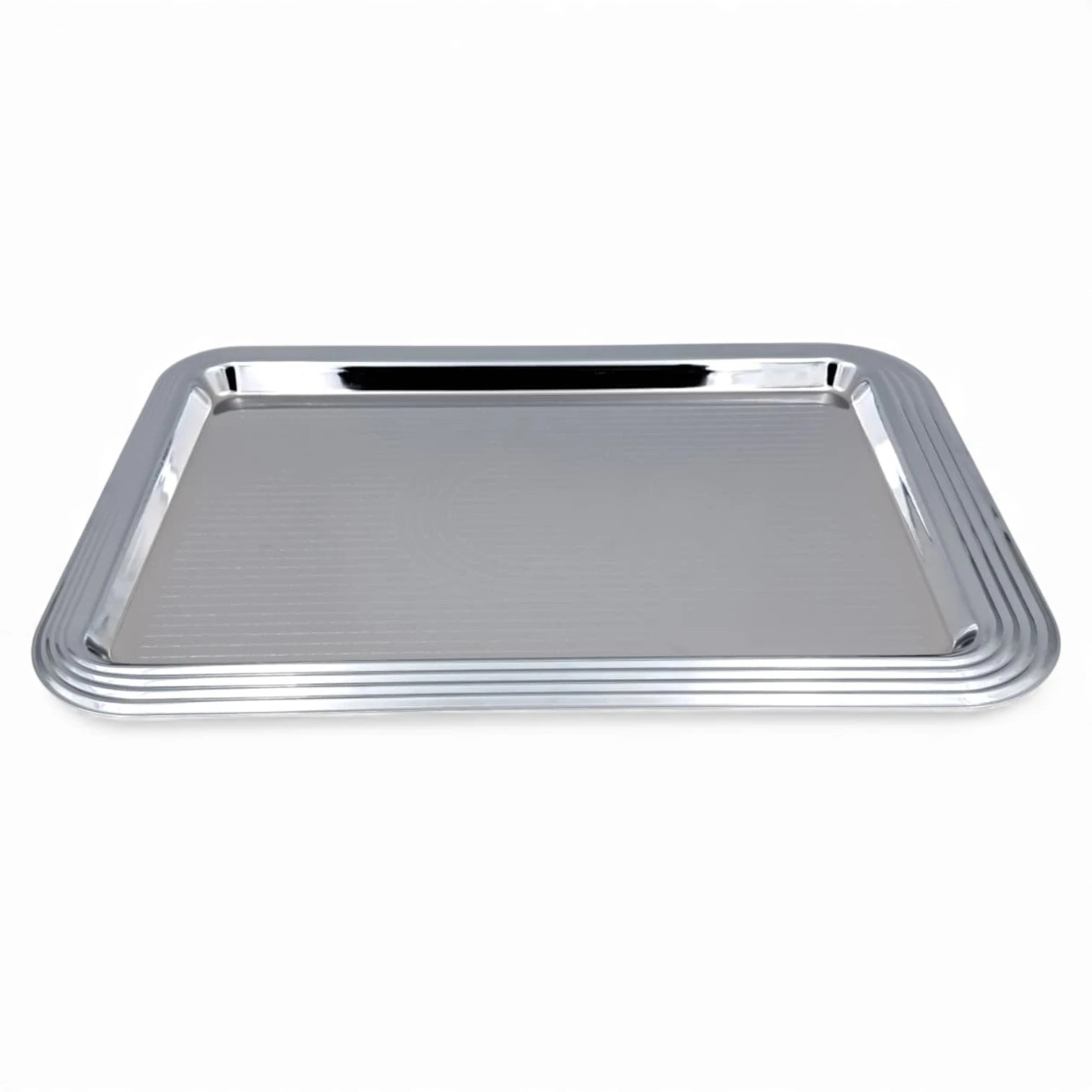Ansa Luxury Rectangular Silver Serving Tray – Premium Gloss Shine Finish | Durable, Lightweight & Elegant | Ideal for Tea, Coffee, Snacks, Desserts, Parties & Home Hospitality – H(1.5cm) x W(28cm) x L(40cm)