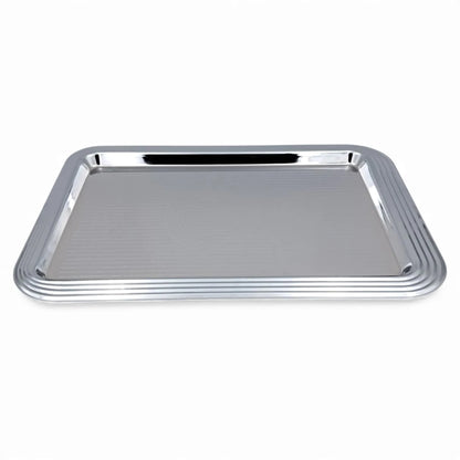 Ansa Luxury Rectangular Silver Serving Tray – Premium Gloss Shine Finish | Durable, Lightweight & Elegant | Ideal for Tea, Coffee, Snacks, Desserts, Parties & Home Hospitality – H(1.5cm) x W(28cm) x L(40cm)