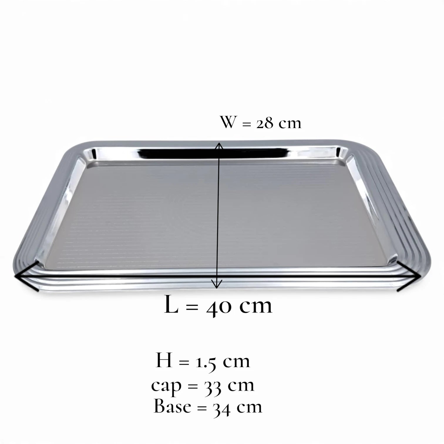 Ansa Luxury Rectangular Silver Serving Tray – Premium Gloss Shine Finish | Durable, Lightweight & Elegant | Ideal for Tea, Coffee, Snacks, Desserts, Parties & Home Hospitality – H(1.5cm) x W(28cm) x L(40cm)