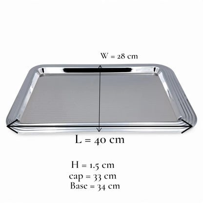 Ansa Luxury Rectangular Silver Serving Tray – Premium Gloss Shine Finish | Durable, Lightweight & Elegant | Ideal for Tea, Coffee, Snacks, Desserts, Parties & Home Hospitality – H(1.5cm) x W(28cm) x L(40cm)