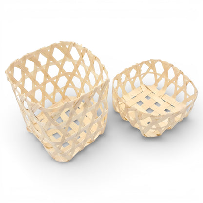 Handmade Natural Bamboo Storage Basket – Small Woven Decorative Organizer for Home Décor, Gift Packaging & Table Storage (14.5H x 12W x 12L CM) - Damoo