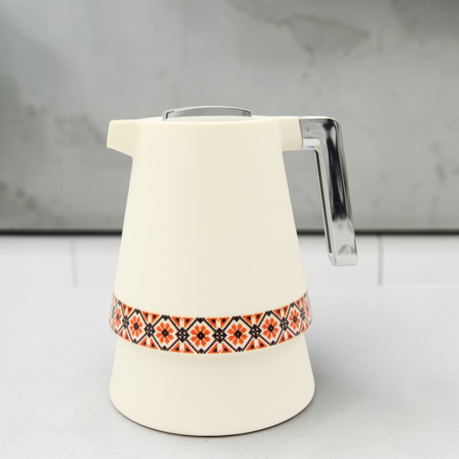 Vacuum Insulated Thermal Coffee & Tea Flask with Arabic Pattern Design, Stainless Steel Inner Thermos Jug, Hot & Cold Beverage Server, Available in Different Colors (23H x 20L × 16W CM) - Damoo