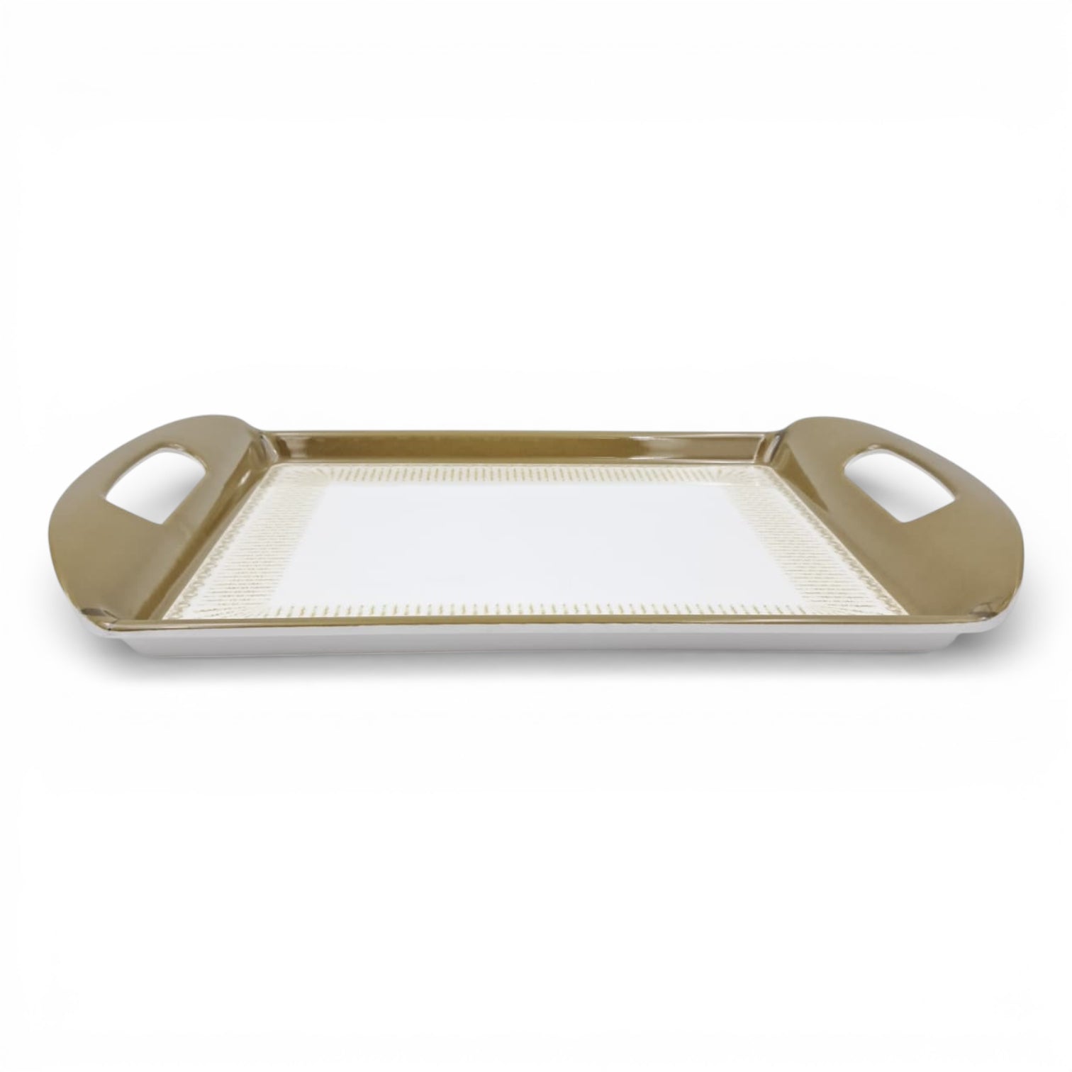 Luxury Rectangular Serving Tray with Handles – White & Gold Decorative Plastic Tray for Tea, Coffee & Table Serving (Available in 2 Sizes) - Damoo