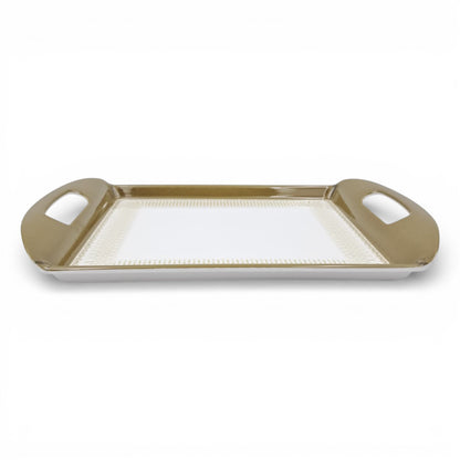 Luxury Rectangular Serving Tray with Handles – White & Gold Decorative Plastic Tray for Tea, Coffee & Table Serving (Available in 2 Sizes) - Damoo