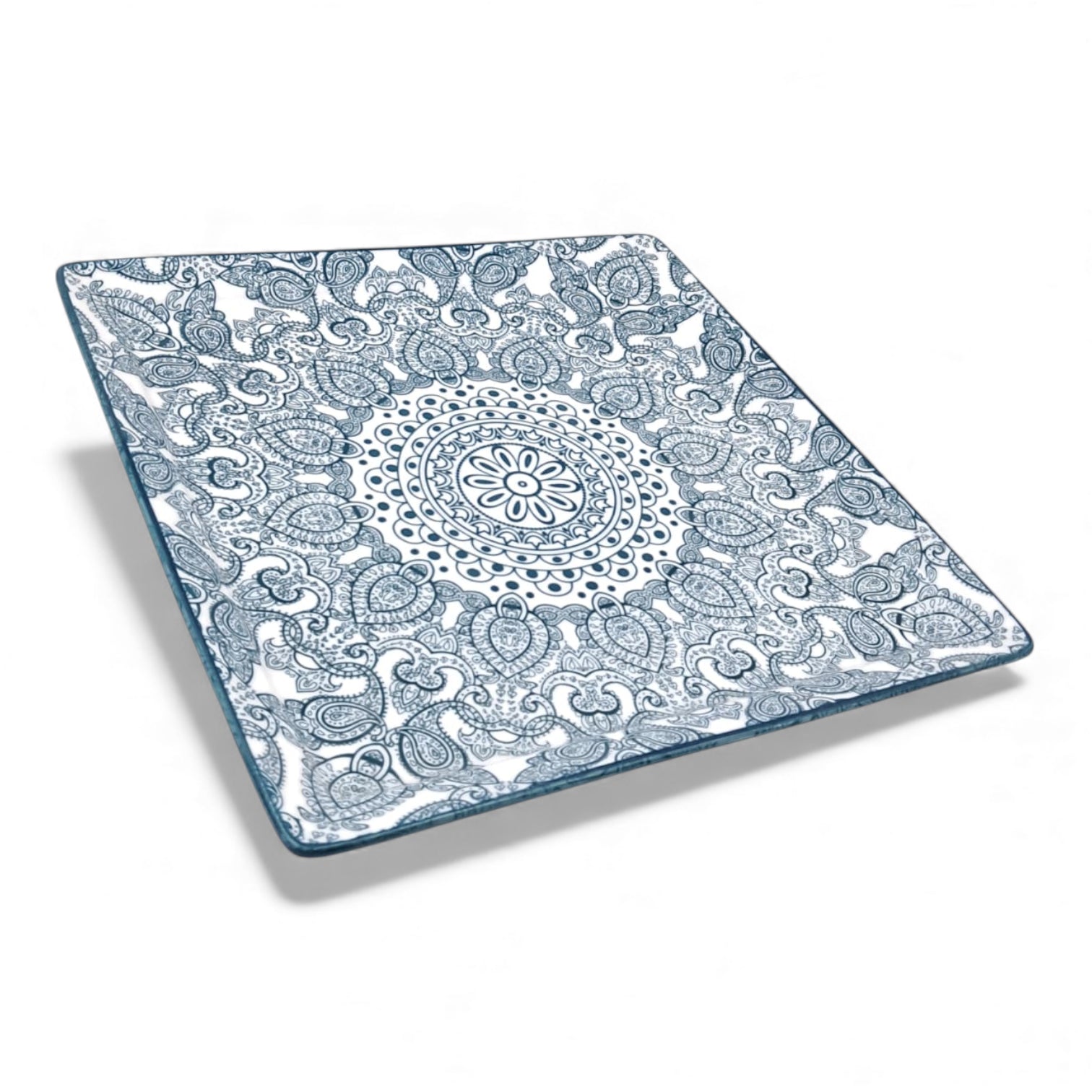 Ceramic Square Plate 26.5 x 26.5 cm | Blue Arabesque Pattern | Premium Glazed Stoneware Serving Plate | Dishwasher & Microwave Safe | Two Designs – Light Blue / Dark Blue