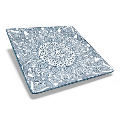 Ceramic Square Plate 26.5 x 26.5 cm | Blue Arabesque Pattern | Premium Glazed Stoneware Serving Plate | Dishwasher & Microwave Safe | Two Designs – Light Blue / Dark Blue