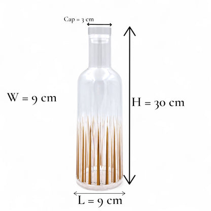 Luxury Tall Glass Bottle with Golden Stripes – Elegant Decorative Transparent Carafe for Water, Juice, or Table Display - Damoo