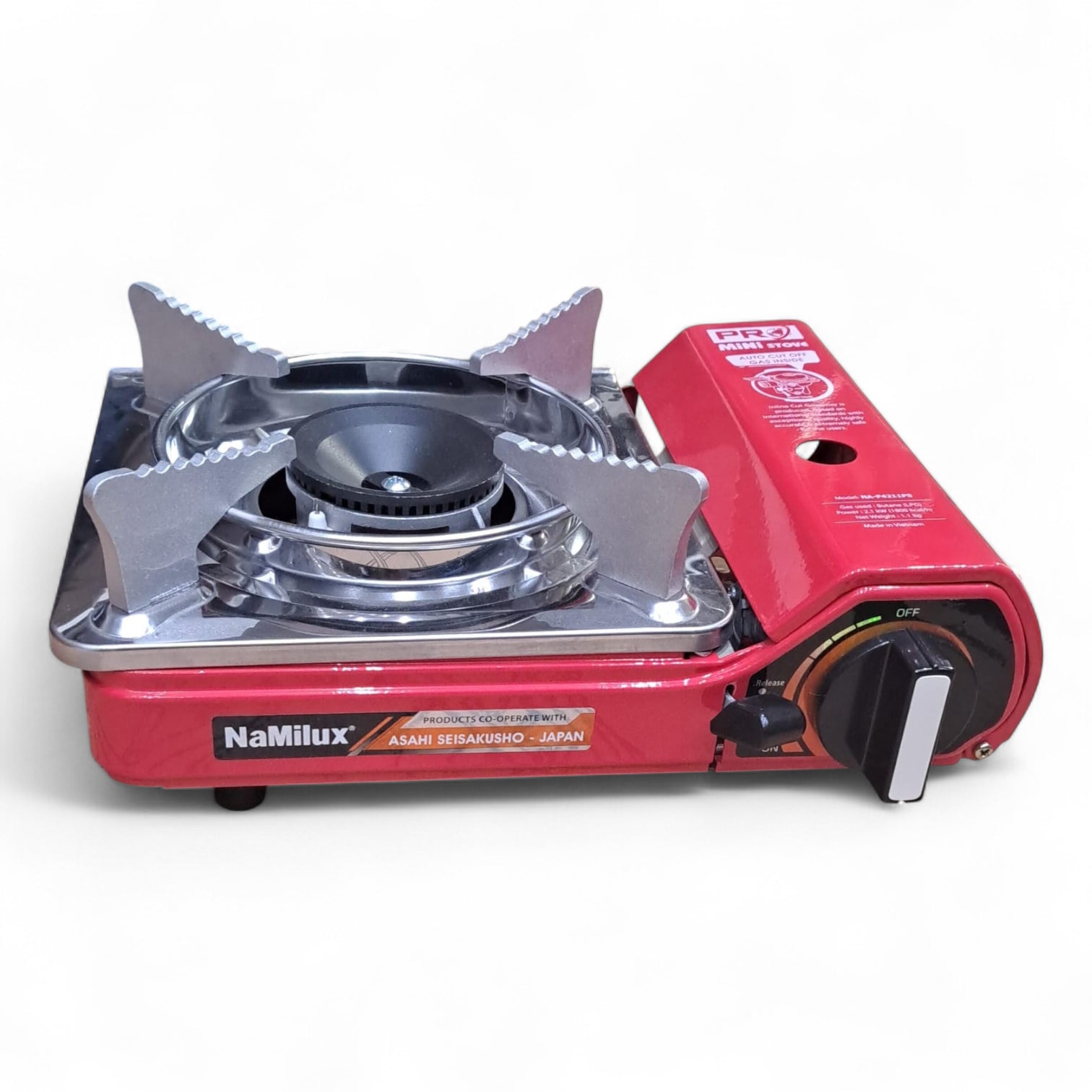 NaMilux PRO Mini Gas Stove – Portable Butane LPG Camping Burner with Auto Shut-Off, 2.1kW Power, Safety Governor – Model NA-P4211PS (Made in Vietnam, Japan Collaboration)
