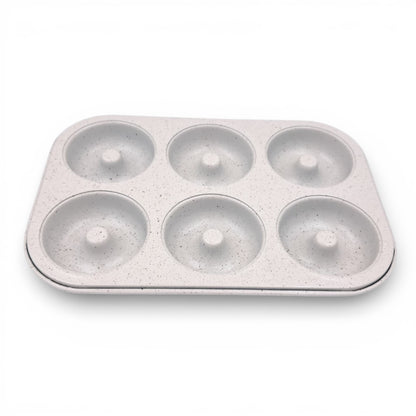 Granite 6-Cup Non-Stick Donut Baking Pan – Mini Doughnut Cake Tray for Sweet & Savoury Baking (2.5H x 26L x 18W CM) - Damoo
