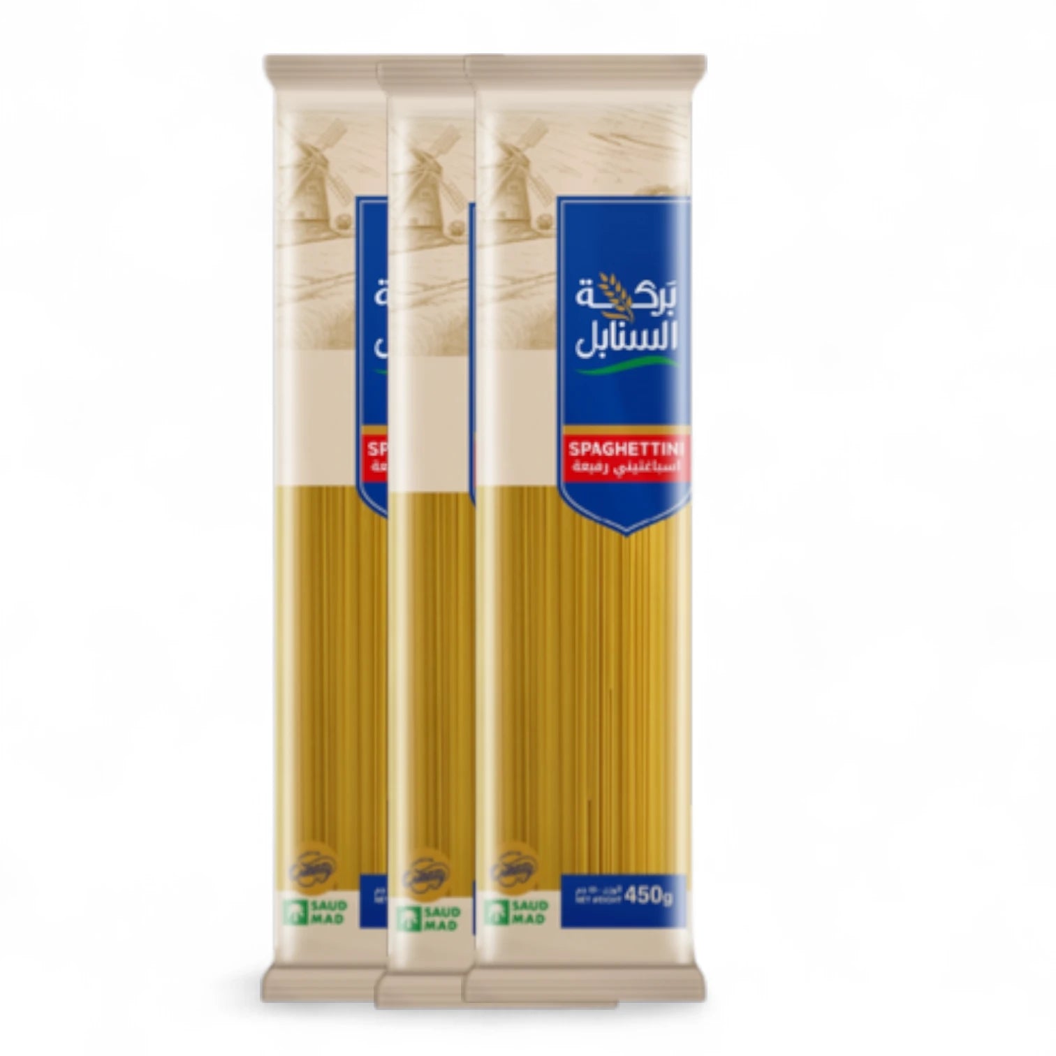 Baraka Al Sanabel Spaghettini Pasta – 3 Packs x 450g | Premium Durum Wheat Spaghetti for Authentic Italian Meals - Damoo