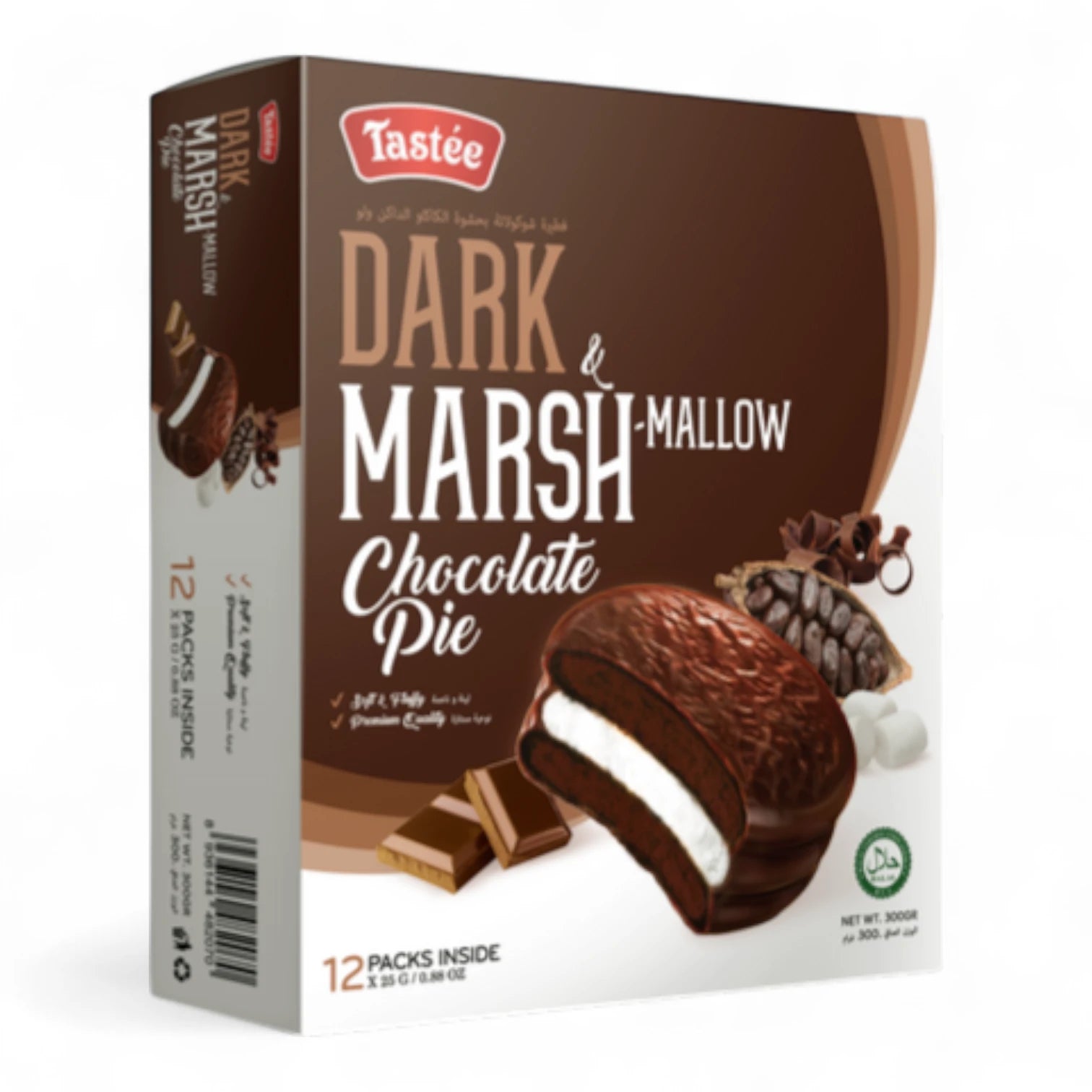 Tastee Dark Chocolate Marshmallow Pie – 300g | Rich Cream-Filled Snack Cakes Coated in Intense Dark Chocolate - Damoo