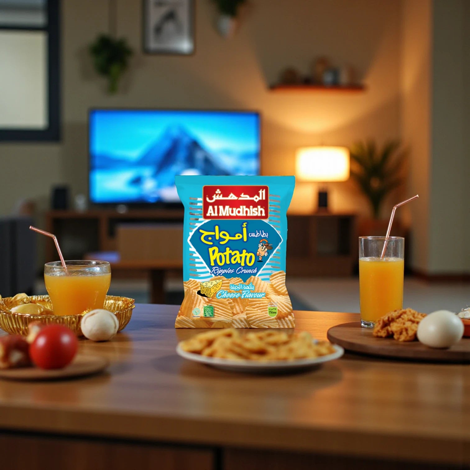 Al Mudhish Cheese Flavour Ripple Crunch Potato Chips – 24 Packs of 15g Each | Crispy Ridged Chips with Rich Creamy Cheese Taste | No Artificial Colors or Preservatives | Made in Oman - Damoo