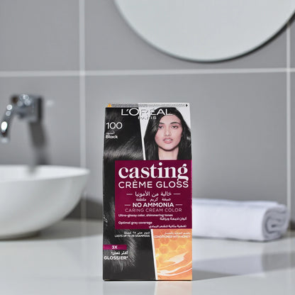 ’Oréal Paris Casting Crème Gloss Hair Dye 100 Black Liquorice | Ammonia-Free Semi-Permanent Color with Glycolic Gloss Complex – Lasts up to 32 Washes - Damoo