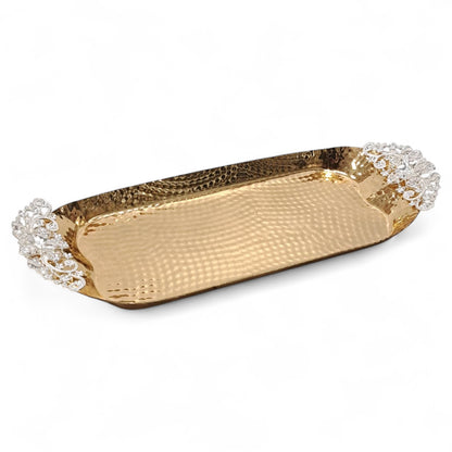Luxury Rectangular Gold Metal Serving Tray with Decorative Floral Handles – Elegant Table & Event Decor - Damoo