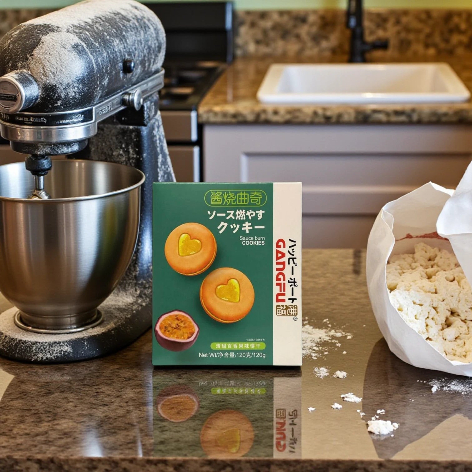 GANGFU Passionfruit Sandwich Cookies – 120g | Heart-Shaped Center, Fruity Flavor, Asian Snack Treat - Damoo