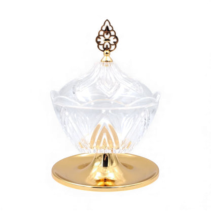 FURSAN Luxury Acrylic Date Bowl with Lid & Gold Stainless Steel Base – Elegant Candy & Dessert Serving Dish (21H x 14L × 14W CM) - Damoo