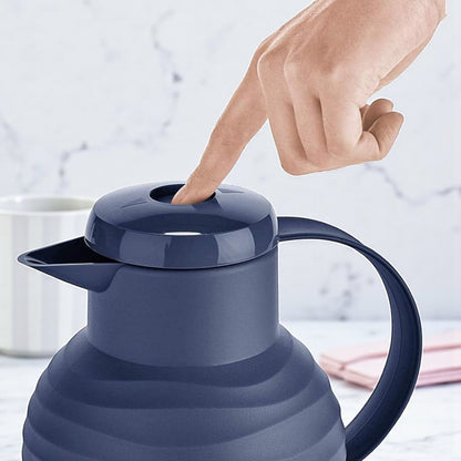 Emsa Samba Wave 1.0L Vacuum Flask – BPA-Free Plastic Insulated Jug with Quick-Press Closure, Double-Wall Glass Liner, 12H Heat / 24H Cold Retention & Modern 3D Wave Design - Damoo