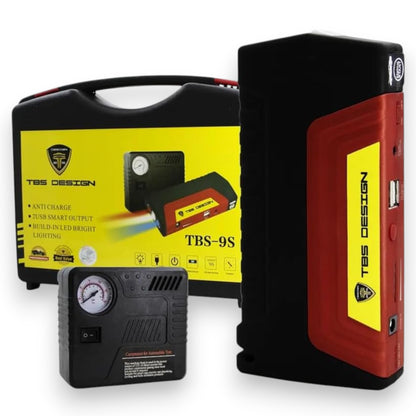 TBS DESIGN TBS-9S Portable Car Jump Starter Power Bank – Multi-Function Emergency Battery Booster with Air Compressor, Dual USB Smart Output, LED Flashlight – Compact Auto & Outdoor Power Supply - Damoo