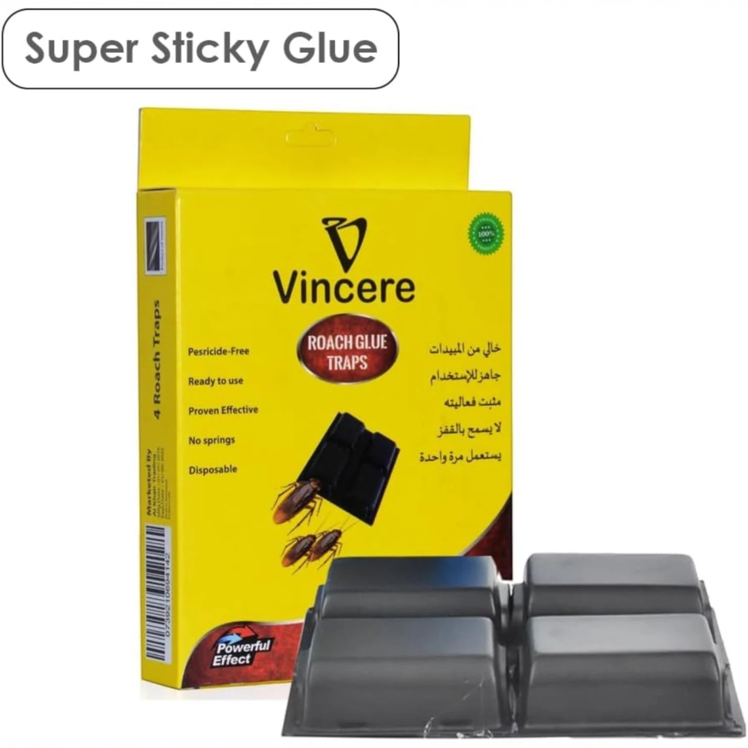 Vincere Roach Glue Trap – Pack of 4 Disposable Roach Houses | Pesticide-Free, Non-Toxic - Cockroach & Insect Traps with Strong Adhesive - Damoo