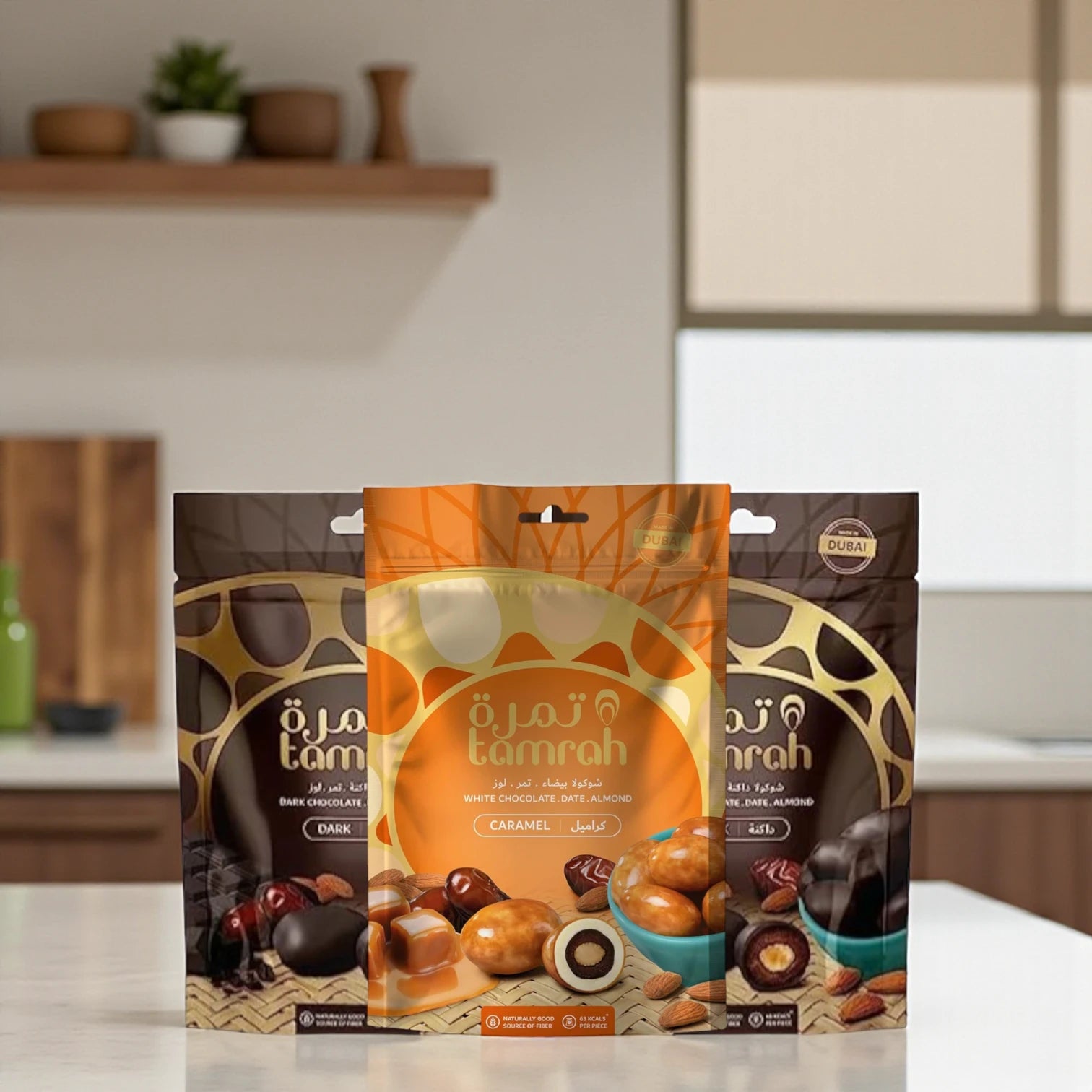 Tamrah Chocolate Dates Combo Pack – Caramel & Dark Chocolate with Almonds | Premium Chocolate-Coated Dates – Best Offer Pack (3 Bags) - Damoo