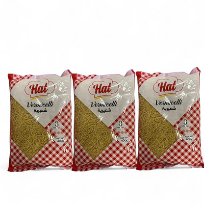 Hat Vermicelli Cut Pasta – 3 Pack x 400g | UAE-Made Short Vermicelli Noodles | Quick-Cook, Flavor-Absorbing Pasta for Soups, Salads & Savory Dishes - Damoo