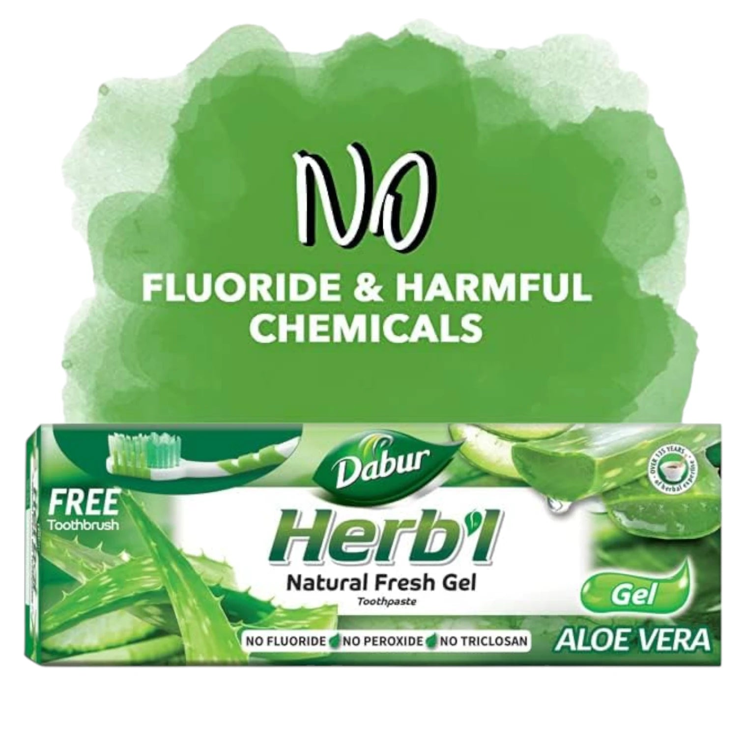 Dabur Herbal Aloe Vera Germ Kill Toothpaste 150g with Eco-Friendly Toothbrush – Natural Antibacterial Protection - Fluoride-Free, Triclosan-Free, Peroxide-Free – For Fresh Breath, Strong Gums & Cavity Control - Damoo