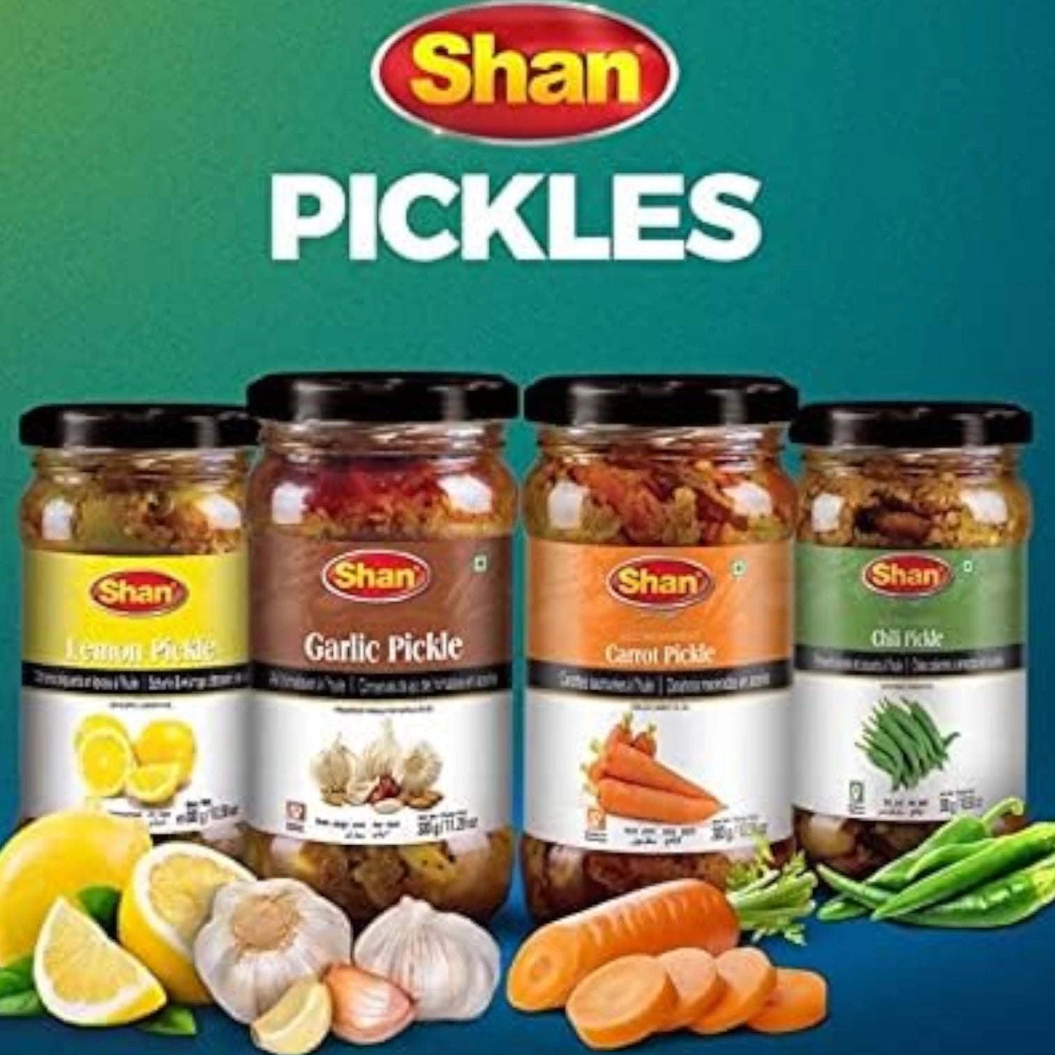 Shan Mixed Pickle 300g – Spicy & Tangy Assorted Vegetable Achar | Authentic Indian Pickle with Bold Aromatic Spices | Halal, Allergen-Free, Vegetarian-Friendly | Glass Jar Pack Made in India - Damoo