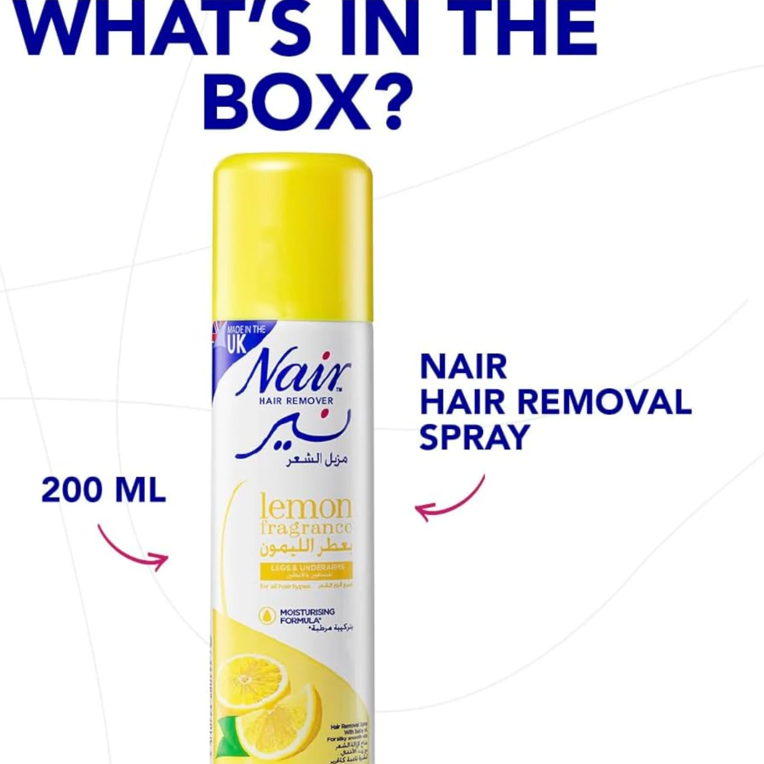 Nair Hair Remover Spray with Lemon Fragrance & Baby Oil – 200ml Aerosol | Paraben & Dye Free | For Smooth, Radiant Skin - Damoo