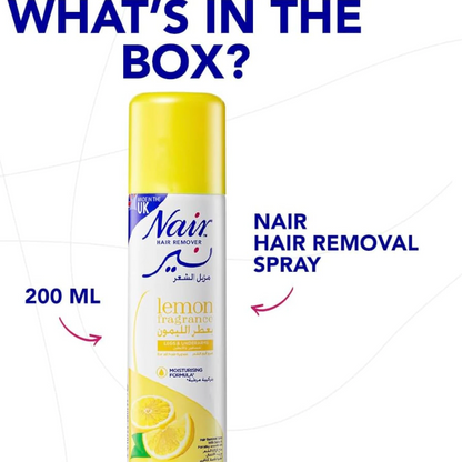 Nair Hair Remover Spray with Lemon Fragrance & Baby Oil – 200ml Aerosol | Paraben & Dye Free | For Smooth, Radiant Skin - Damoo