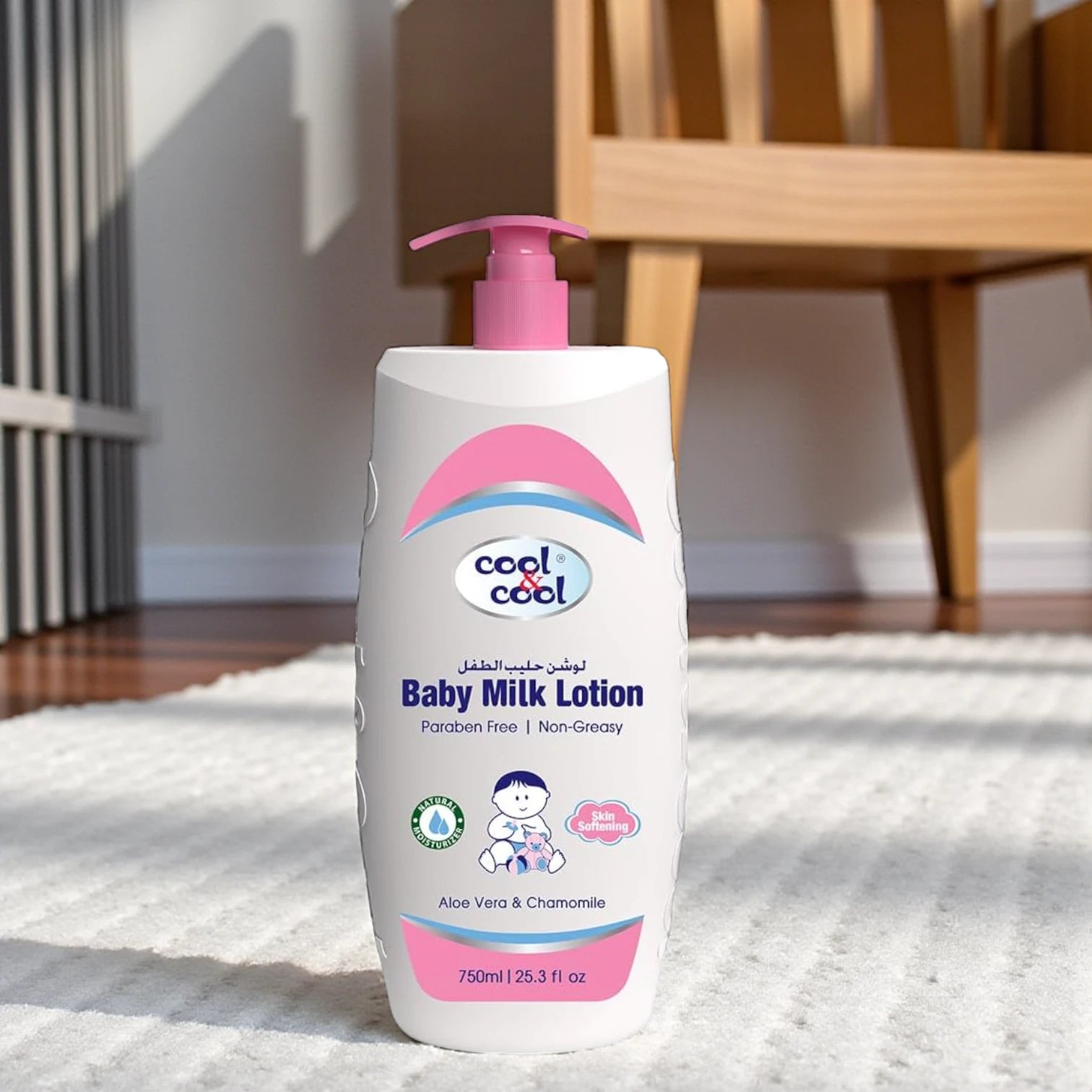 Cool & Cool Baby Milk Lotion 750ml – Extra Mild, Paraben-Free Baby Lotion with Vitamin E, Aloe Vera & Chamomile - Damoo