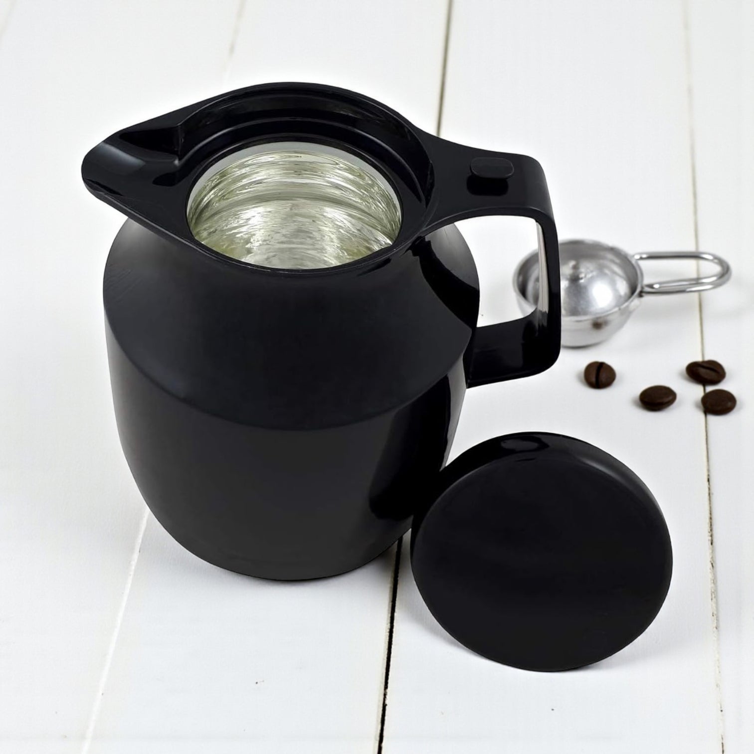 Helios Insulated Vacuum Jug 1.0L – Black | Premium Plastic Thermos Flask with Q100 Glass Insert | German-Made Double-Wall Design for Excellent Heat Retention - Damoo