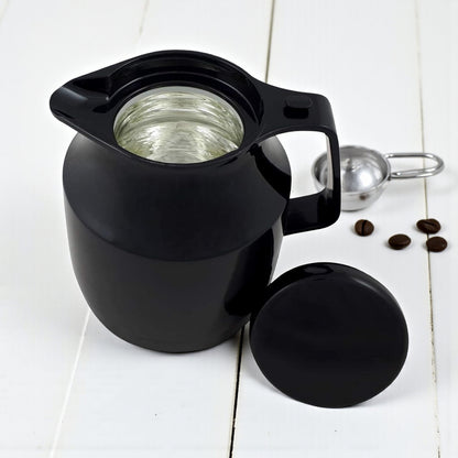 Helios Insulated Vacuum Jug 1.0L – Black | Premium Plastic Thermos Flask with Q100 Glass Insert | German-Made Double-Wall Design for Excellent Heat Retention - Damoo