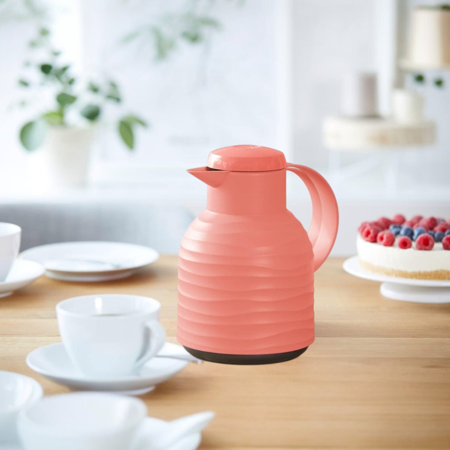 Emsa Samba Wave 1.0L Vacuum Flask – BPA-Free Plastic Insulated Jug with Quick-Press Closure, Double-Wall Glass Liner, 12H Heat / 24H Cold Retention & Modern 3D Wave Design - Damoo