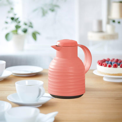 Emsa Samba Wave 1.0L Vacuum Flask – BPA-Free Plastic Insulated Jug with Quick-Press Closure, Double-Wall Glass Liner, 12H Heat / 24H Cold Retention & Modern 3D Wave Design - Damoo