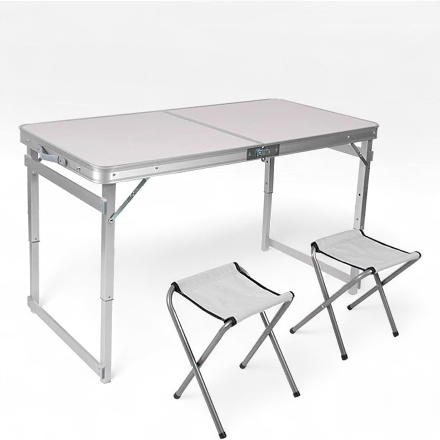 Folding Table with 2 Stools – Portable Camping Dining Table Set with Adjustable Height, Carry Handle & Foldable Design – Lightweight Picnic, BBQ, Indoor & Outdoor Multi-Purpose Table (90x60cm)