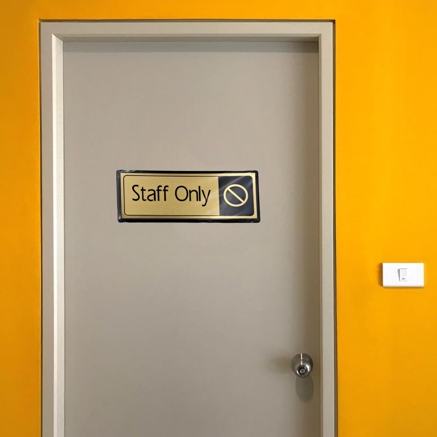 Golden “Staff Only” Door Sticker – Premium Gold & Black Vinyl Sign for Offices, Stores, Restaurants & Restricted Areas (11×28 cm) - Damoo