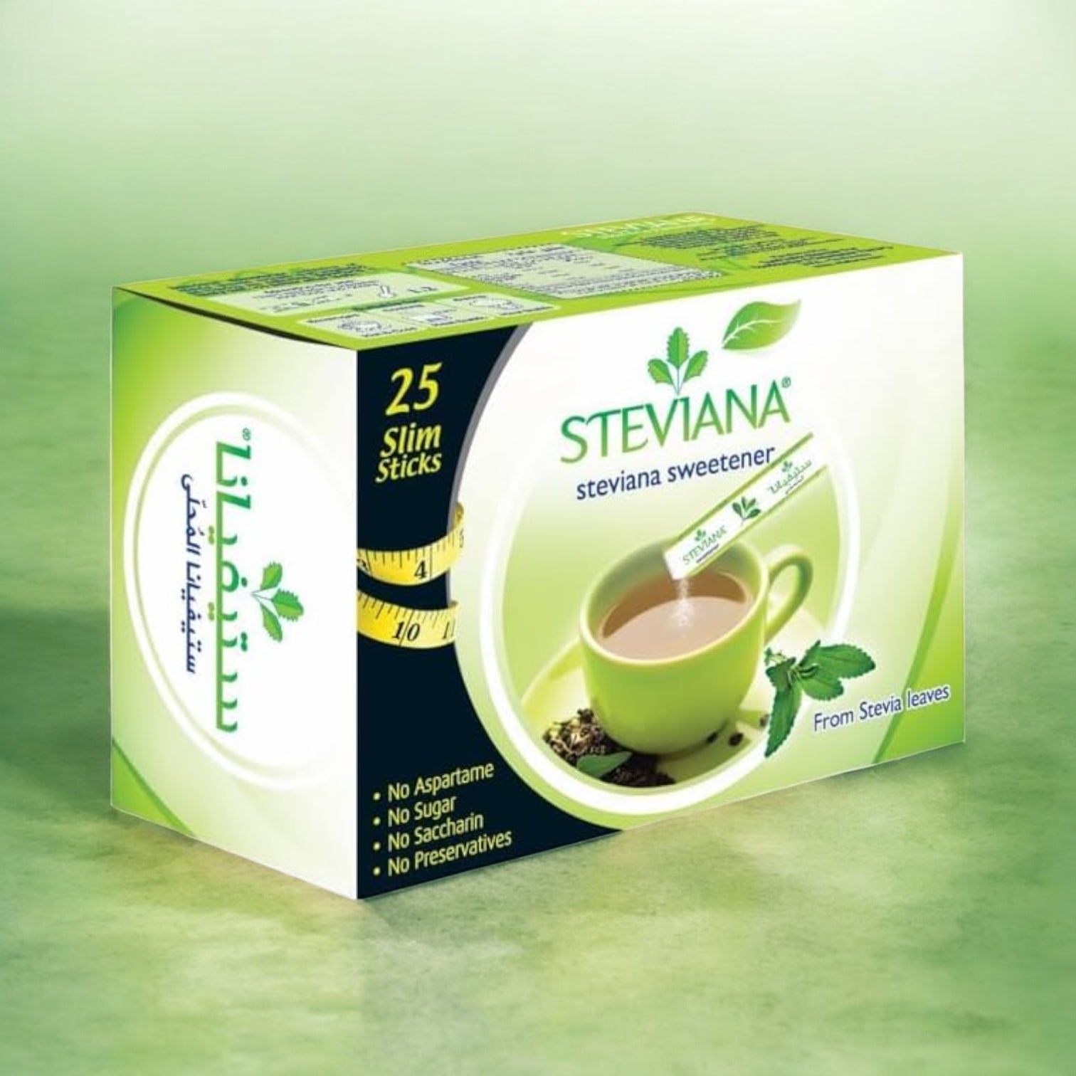 Steviana Natural Stevia Sweetener – Zero Calorie Sugar Substitute from Stevia Leaves – 25 Slim Sticks – No Aspartame, No Sugar, No Saccharin, No Preservatives - Damoo