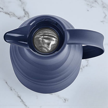 Emsa Samba Wave 1.0L Vacuum Flask – BPA-Free Plastic Insulated Jug with Quick-Press Closure, Double-Wall Glass Liner, 12H Heat / 24H Cold Retention & Modern 3D Wave Design - Damoo