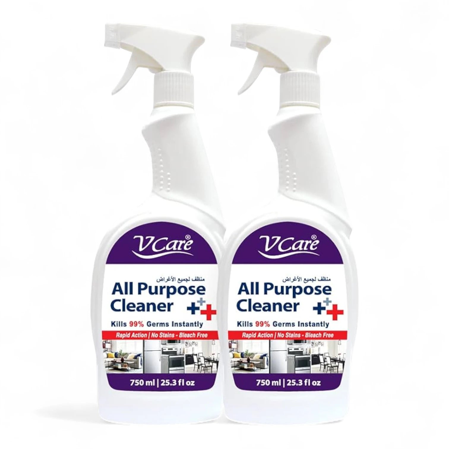 V Care All-Purpose Cleaner Spray – 750ml x 2 Pack | Versatile Multi-Surface Cleaner | Removes Tough Stains, Disinfects & Leaves Fresh Scent