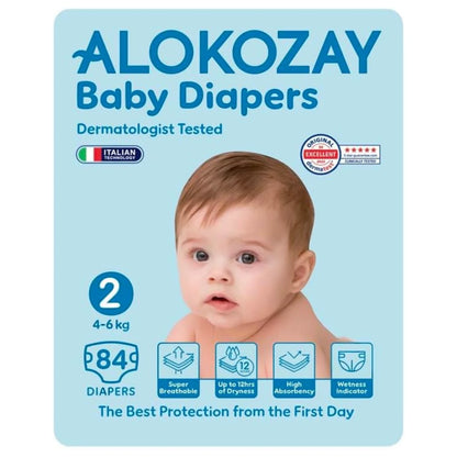 Alokozay Premium Baby Diapers Size 2 – 84 Count | For 4–6kg Infants | 12-Hour Dryness, Breathable Design & High Absorbency - Damoo