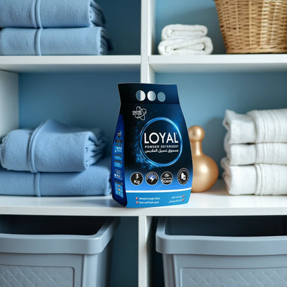 Loyal Powder Detergent 3kg – Enzyme Action Formula for Powerful Clean, Long Lasting Fresh Scent, Tough Stain Removal, Suitable for All Washing Machines, Low Foam Laundry Solution - Damoo
