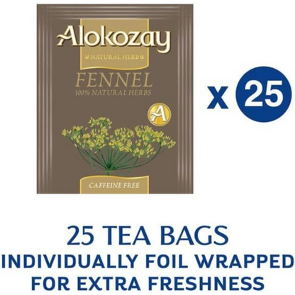 Alokozay Fennel Herbal Tea – 100% Natural Caffeine-Free Infusion | 25 Individually Foil-Wrapped Tea Bags | Soothing Digestive Tea Imported from Canada - Damoo