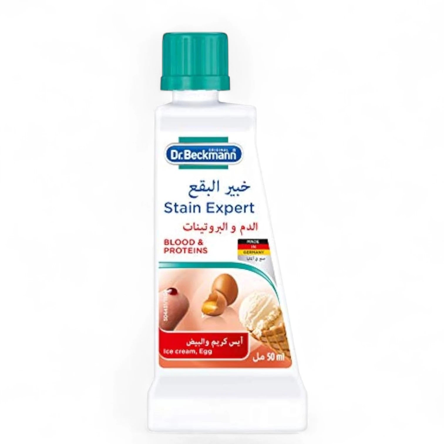 Dr. Beckmann Stain Expert Blood & Protein Remover – Eliminates Stains from Blood, Eggs, Dairy, Ice Cream & More – Enzyme Formula – Chlorine-Free – Safe on All Fabrics – 50ml – Made in Germany - Damoo