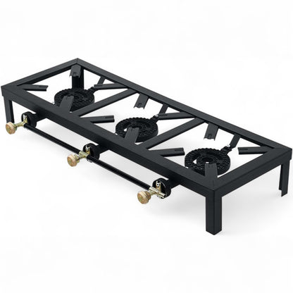 Heavy Duty Propane Gas Burner Stove – 3 Burner Cast Iron Outdoor & Indoor Cooking Range – Portable High Heat LPG Gas Cooker for Patio, Camping, BBQ, Catering, and Large Family Cooking